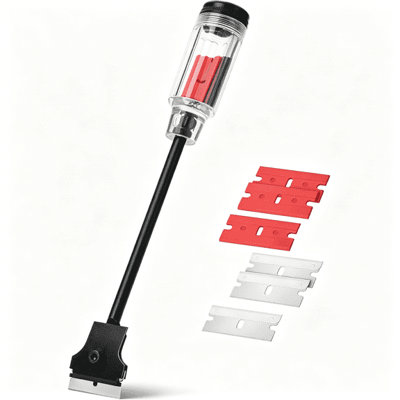 EXLEAF Long Reach Extension Scraper, 11-Inch, Razor Scraper with Extra 3 Double Edged Plastic & 3 Metal Blades, Long Handle Razor Blade Scraper, Razor Scraper, Window Scraper, Scraper Tool