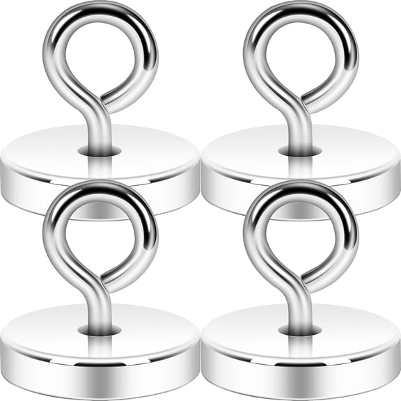 EXLEAF Magnetic Eye Bolt Hooks, 130Lb Cruise Cabin Hooks, Silver 4 Pack | Extra Strong Magnet Eyelet Hangers for Cruise Cabins, Refrigerators, Lockers, and Other Magnetic Metal Surfaces.
