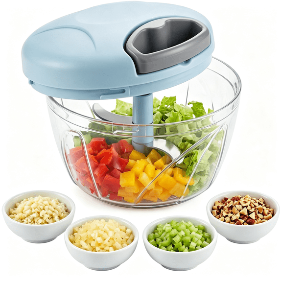 EXLEAF Manual Food Processor,Hand Pull Vegetable and Herb Chopper,Easy Use Bpa Free Manual Cutter for Quick Prep for Ginger Fruits Garlic Nuts Onion,Safe Manual Food Processor Blue