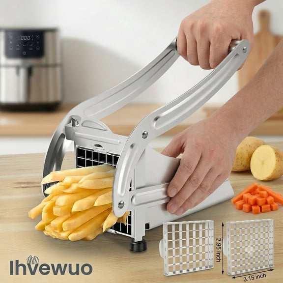 EXLEAF Manual Vegetable Cutter,Stainless Steel Potato Slicer,2 Blade Sizes for French Fries&Veggies,Durable Food Chopper for Home Kitchen Air Fryer Prep French Fry Cutter