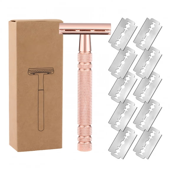EXLEAF Matte Rose Gold Safety Razor,Single Blade Razors for Women,Reusable Metal Razor,With 10 Stainless Steel Double Edge Blades,Eco-Friendly,Smooth Close Shave,Plastic Free
