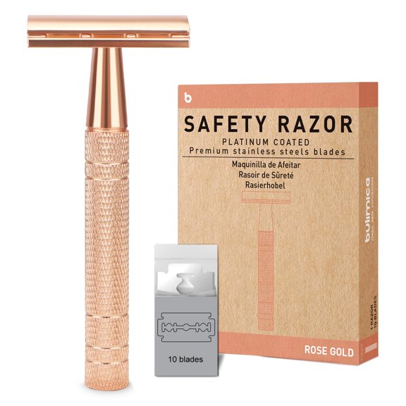 EXLEAF Matte Rose Gold Safety Razor for Women, Reusable Metal Single Blade Razor | with 10 Platinum Coated Double Edge Blades & Blade Disposal Pouch, Smooth Close Comfort Shave, Eco-Friendly
