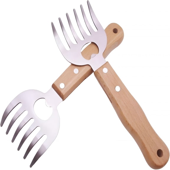 EXLEAF Meat Shredder Claws - Heavy Duty Stainless Steel Pulled Pork Shredder with Built-in Bottle Opener & Wooden Handle, BBQ Claws for Chicken, Turkey, Beef