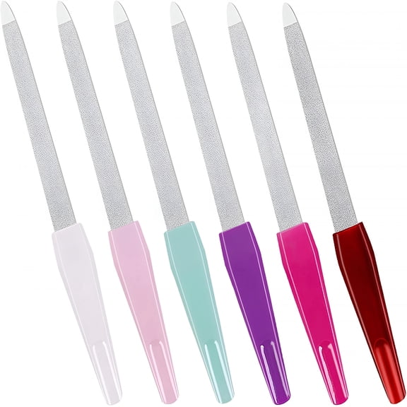 EXLEAF Metal Nail Files for Natural Nails, 6 Pcs Stainless Steel Double Sided Sapphire Grit Fingernail File with Non Slip Handle, 3-in-1 Manicure Pedicure Tools for Shaping Polishing Cuticles