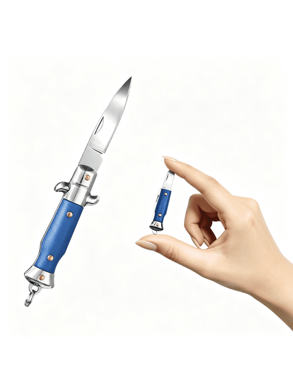 Mini Folding Knife,Small Pocket Knife,Mini Italian Stiletto Knives,Wearable Tiny Knives: Necklace,Keychain,Gift for Women Men Italian Stiletto Knife (Royal Blue)