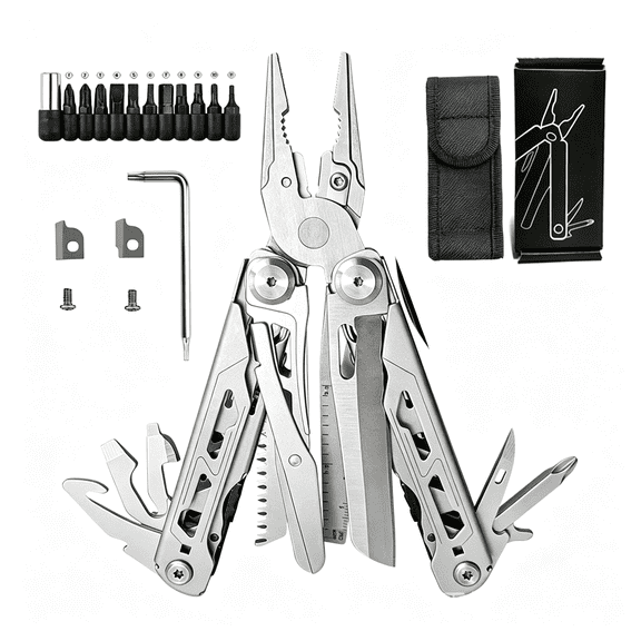 EXLEAF Multitool,17-In-1 Stainless Steel Multi Tool Pliers with Self-Locking,Pocket Knife,Nylon Sheath,Professional(Edc)Multi-Tool for Survival,Camping&Hunting,Hiking,Gifts for Men