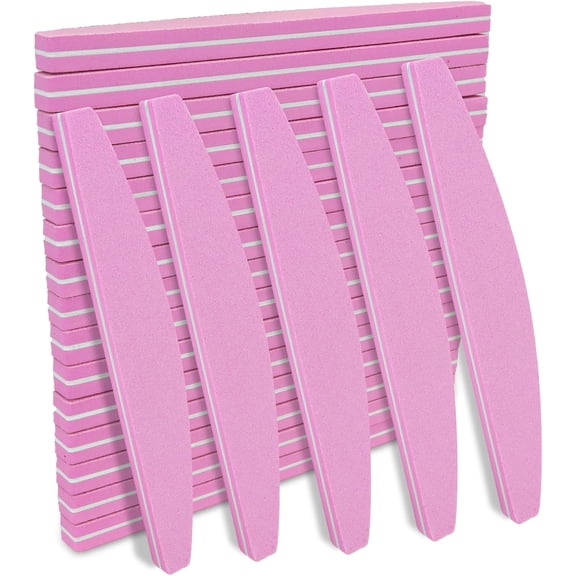 EXLEAF Nail Buffers 20 Pack 100/180 Grit Buffer Block Sponge Buffing Nail Washable Double Sided Nail Sanding Block File for Acrylic Natural Gel Nails(Pink,Crescent Shaped)