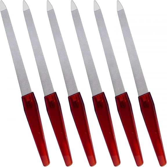 EXLEAF Nail File (6 Pcs), Metal Nail Files for Natural Nails Made of Stainless Steel with Sharp Pointed Tip Non Slip Handle, Double Sided Sapphire Grit Fingernails Filers Sword Brown