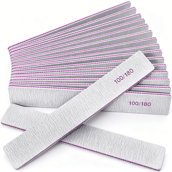 EXLEAF Nail Files (12 Packs),Professional 100/180 Grit Double Sided Emery Boards for Natural Nails Fingernail Toenail File Kit,Heavy Duty Emory Nail Filer Set Limas Para Uas Acrlicas Profesional