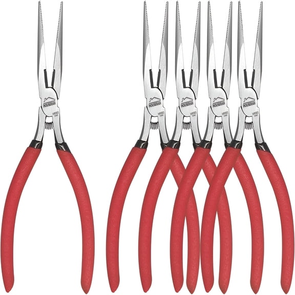 EXLEAF Needle Nose Pliers, 5 Inch, 5 Pack, Long Nose Pliers with Side Cutter, Spring Loaded for Cutting and Bending Wire