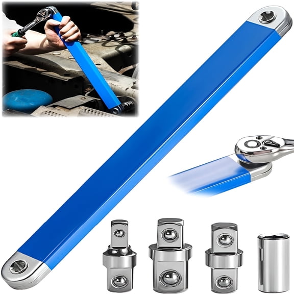 EXLEAF Offset Extension Wrench Tool Set,15.4 Inch Extension Wrench with 1/4,3/8 and 1/2 Inch Square Drive Adapters,Off Set Extension Wrench Compatible with Impact Wrench