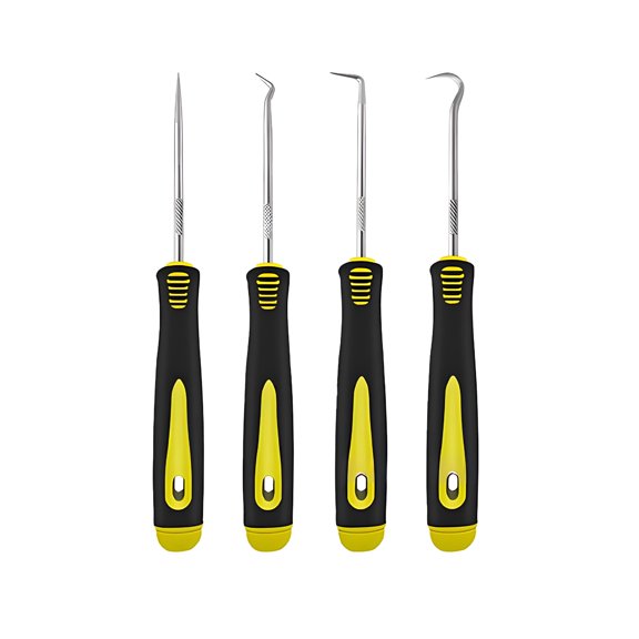 EXLEAF Oil Imprint Screwdriver 4-Piece Set Pull Hook Screwdriver Puller Pick Tire Stone Cleaning Auto Repair Tool Multi Angle Necessary,Stainless Steel Pocket Screwdriver,Yellow