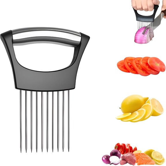EXLEAF Onion Slice Holder,Stainless Steel Onion Slice Holder Lemon Slicer Vegetable Cutter,Multifunctional Chopper Assistant Kitchen Slicer Tool for Fruit,Meat,Tomato,Onion Slicing