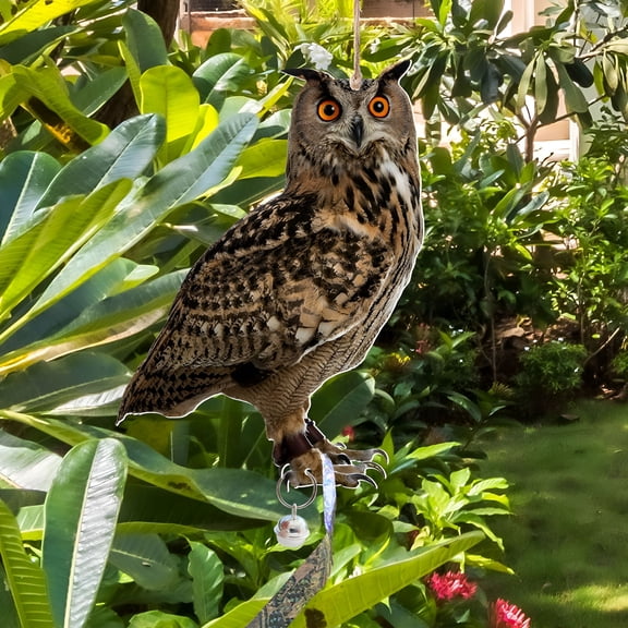 EXLEAF Owl Bird Scare Decoy with Reflective Eyes, Hanging Deterrent