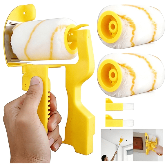 EXLEAF Paint Edger Pro - Painting Trimmer Edger Tools for Walls High Ceilings with Edger Paint Brush Kit,Bucket Edge Paint Roller Splatter Shield for Trim Corner Painting Cut in Tool