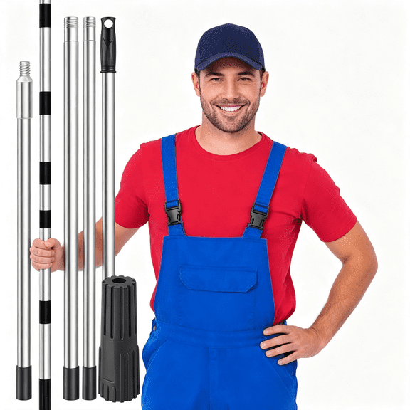 EXLEAF Paint Roller Extension Pole 11.8Ft,10 Segmented Lightweight Stainless Steel Telescopic Pole,Extension Pole with Tapered Adapter,Extendable Roller Pole for Painting&Cleaning Tools,Mop Handle