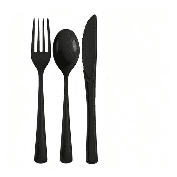 EXLEAF Party Solids Black Plastic Silverware Heavy Duty 150 Pieces Black Disposable Silverware Heavy Duty, Utensil Sets, 50 of Each Forks, Knives & Spoons Disposable Cutlery Set for Party Supplies