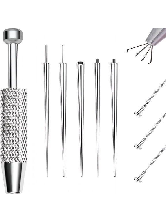 Piercing Ball Grabber,16G 18G Flat Back Earrings Piercing Guide Needle Tool,Surgical Steel Internally Threaded Push Pin External Thread Body Piercing Kit for Ear Nose Lip