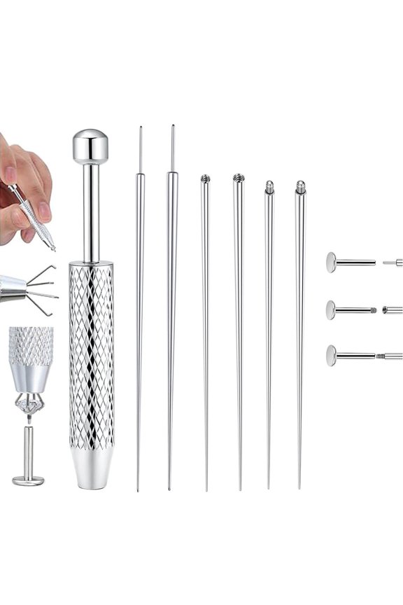 Piercing Ball Grabber 16G 18G Flat Back Ears Guide Needle Tool,Stainless Steel Internally Threaded Push Pin,Body Piercing Kit for Ear Nose Lip Tool