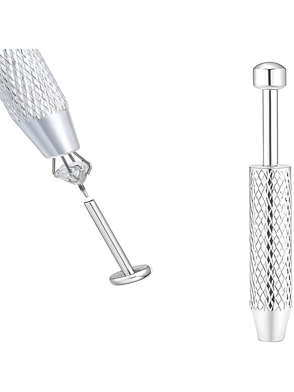 Piercing Ball Grabber Tool for Changing Jewelry, 4-Claw Flat Back Earring Applicator, Threadless Insertion Pin for Ear Nose Lip, Compact Body Jewelry Stretching Kit