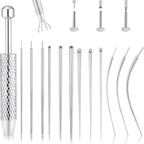 EXLEAF Piercing Tapered Ball Grabbing Tool for Jewelry Replacement 14G 16G 18G 20G Stainless Steel Flat Back Earring Applicator Tool Threaded,External Threaded Body Piercing Insertion Needle Kit