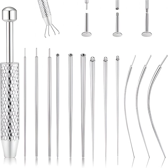 EXLEAF Piercing Tapered Ball Grabbing Tool for Jewelry Replacement 14G 16G 18G 20G Stainless Steel Flat Back Earring Applicator Tool Threaded,External Threaded Body Piercing Insertion Needle Kit