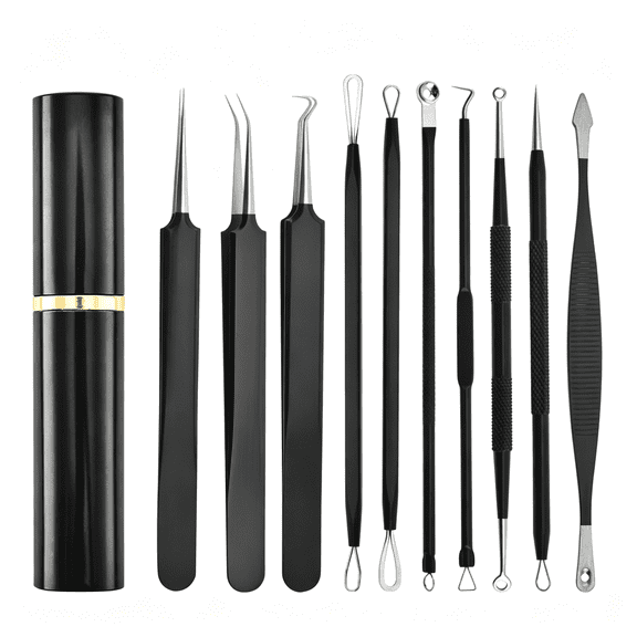 EXLEAF Pimple Popper Tool Kit - 10 Pcs Blackhead Remover Comedone Extractor Kit with Box for Quick and Easy Removal of Pimples, Blackheads, Zit Removing, Forehead,Facial and Nose (Black)