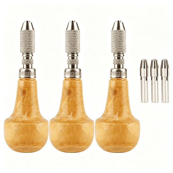 EXLEAF Pin Vise Hand Drill,3Pcs Wooden Hand Chuck Graver Handle Lock Nozzle Pin Vise for Jewelry Making Diy Craft,Reliable Pin Vise for Work