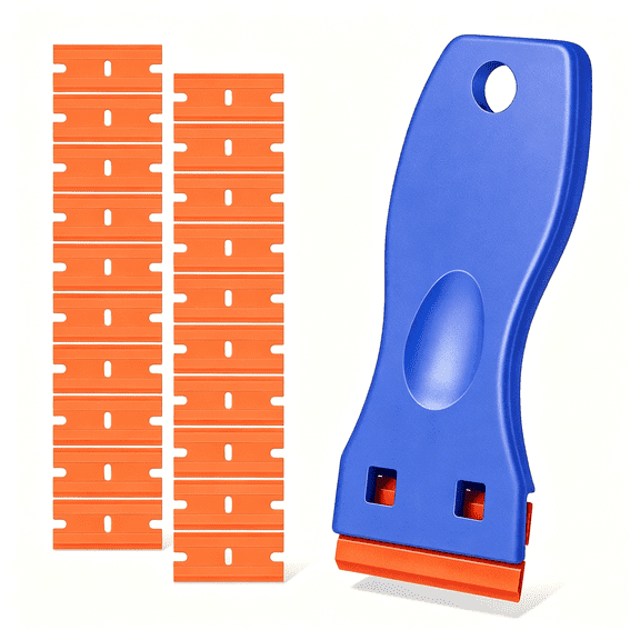 EXLEAF Plastic Razor Blade Scraper,Scraper Tool with 20 Pcs Plastic Razor Blades for Removing Labels Adhesive Decals Sticker From Windows Glass