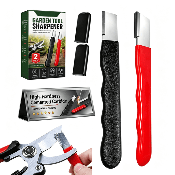 EXLEAF Portable Knife Sharpener 2Pcs,Compact Handheld Carbide Tungsten Blade Sharpener for Garden Tools Lawn Mower Blades Pruners Shears Knives