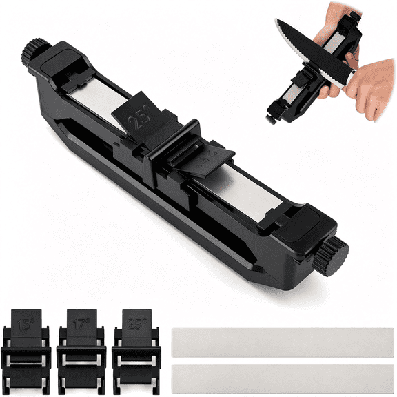 EXLEAF Portable Knife Sharpener, Angle Guided Knife Sharpener with 15/17/25 Adjustable Angles, Multifunctional Sharpening Stone Set for Kitchen Knives & Hunting Knives (1Pcs)