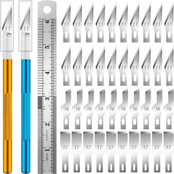 EXLEAF Precision Craft Knife Set, 2 Exacto Knives with 40 Blades and Steel Ruler for Arts, Modeling, Wood Carving