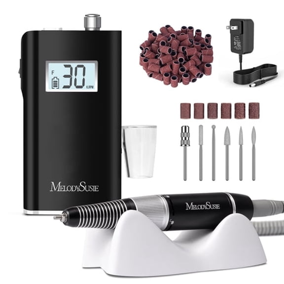 EXLEAF Professional Electric Nail Drill,30000 Rpm Portable Rechargeable Nail File for Acrylic Gel Polishing Manicure with Bits,Sc320H-Black