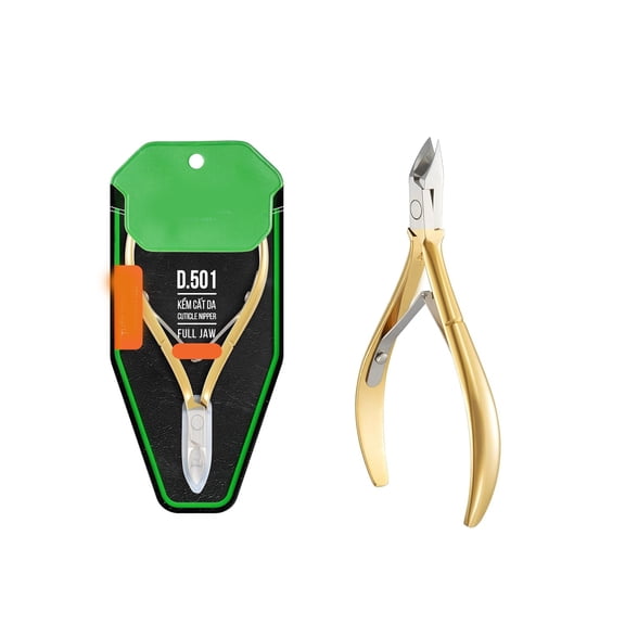 EXLEAF Professional Hard Steel Cuticle Nipper - D-501, Nail Tech Nipper with Gold and Grey Plated Double Spring Jaws - Lap Joint Construction for Superior Performance.