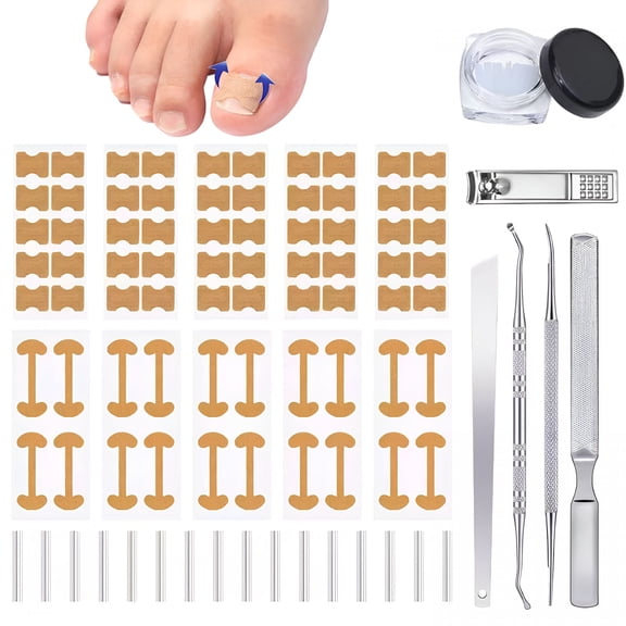 EXLEAF Professional Ingrown Toenail Toolkit with Breathable Ingrown Toenail Strips,Curved Toenails Corrector Patch,Painless File and Lifter for Home Pedicure Care