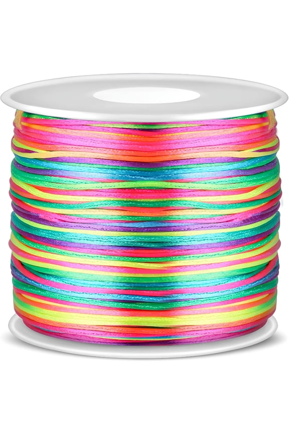 Rainbow Color Nylon Cord, Nylon Craft String, Silky Satin Rattail Cord Beading String for Braided Bracelets, Pendants Necklace, Macrame Keychains, Lanyards, Drawstring Bags
