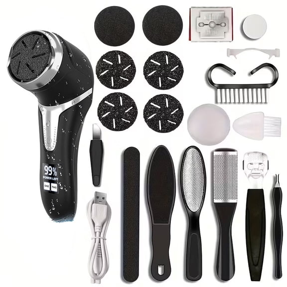 EXLEAF Rechargeable Electric Callus Remover,Foot File with 3 Quartz Heads&Lcd Display,Waterproof Dead Skin Remover for Feet