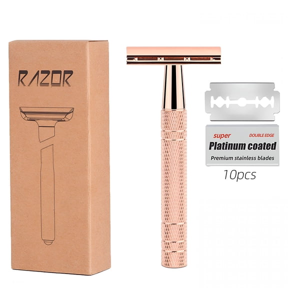 EXLEAF Matte Rose Gold Safety Razor, Single Blade Razors for Women, Reusable Metal Razor, with 10 Stainless Steel Double Edge Blades, Eco-Friendly, Smooth & Close Shave, Plastic Free