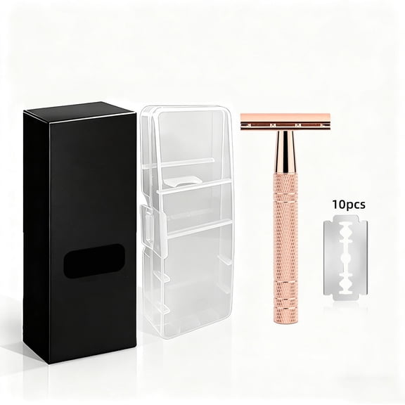 EXLEAF Rose Gold Double Edge Safety Razor for Women,Single Blade Razor with 10 Platinum Coated Blades,Anti-Slip Metal Handle,Reusable,Eco-Friendly,Smooth Close Shaving