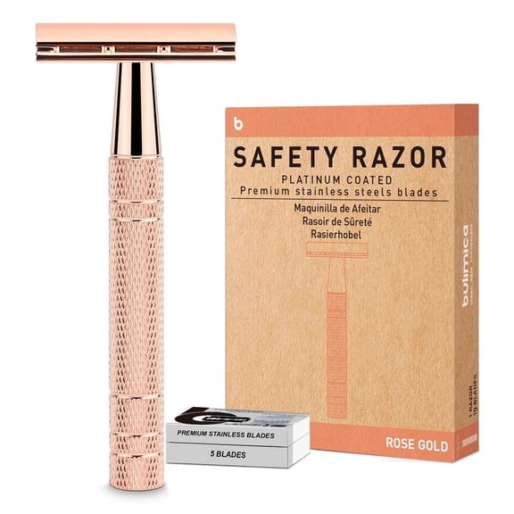 EXLEAF Rose Gold Double Edge Safety Razor for Women,Single Blade Razor with 10 Platinum Coated Blades,Anti-Slip Metal Handle,Reusable,Eco-Friendly,Smooth Close Shaving