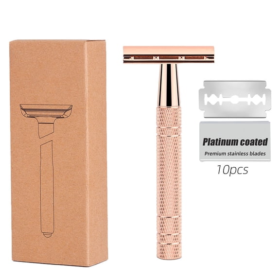 EXLEAF Rose Gold Double Edge Safety Razor for Women,Single Blade Razor with 10 Platinum Coated Blades,Anti-Slip Metal Handle,Reusable,Eco-Friendly,Smooth Close Shaving