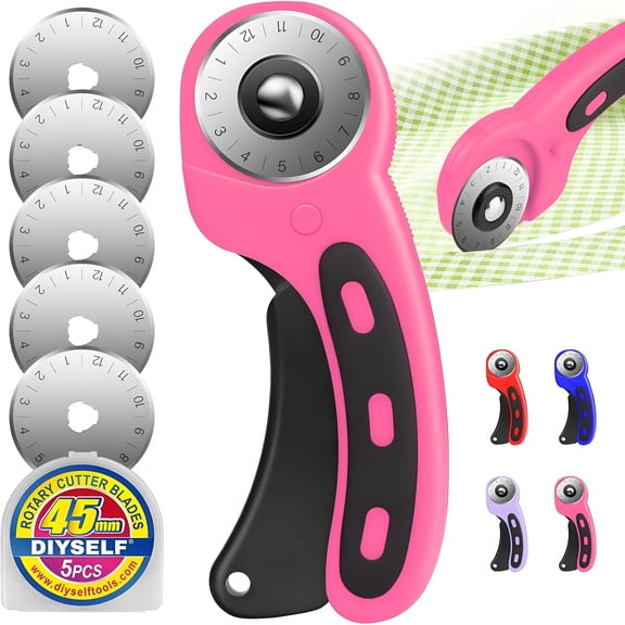 EXLEAF Rotary Cutter,Sharp Rotary Cutters for Fabric,45 Mm Quilting Cutter with Safety Lock,Fabric Cutter,Craft Supplies Sewing Tools,Mat Cutter Blades Rotary Tool for Quilting Projects