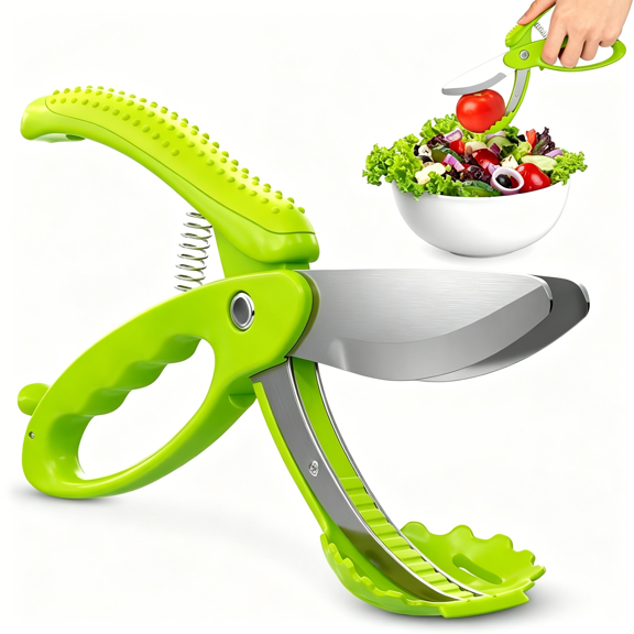 EXLEAF Salad Scissors for Chopped Salad-Multiblade Cooking Scissors for Kitchen With Spring-loaded System&Anti-slash Head for Fast Double Cutting 8.9 Handy Lettuce Chopper,Stainless Steel Blades