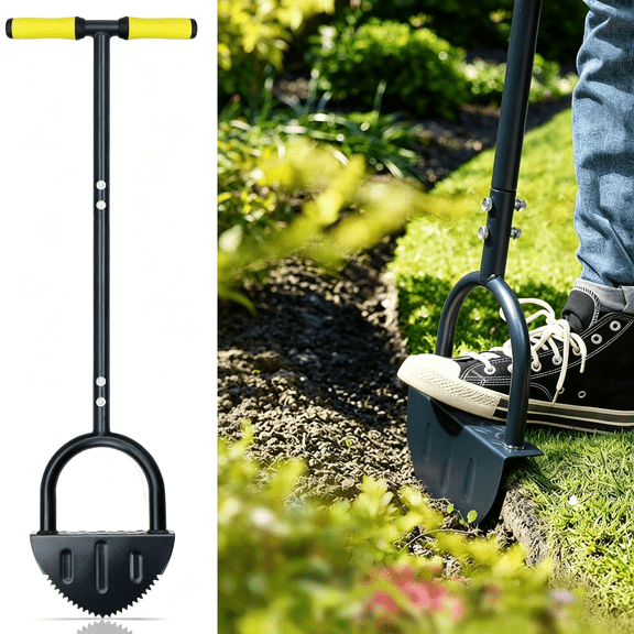 EXLEAF Saw-Tooth Edger Lawn Tool,Half Moon Lawn Edger with Sidewalk Grass Long Handled Step Edger,38-In Lawn Edger Tool