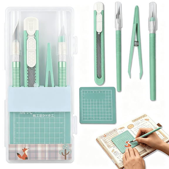 EXLEAF Scrapbooking Tools,Scrapbooking Supplies with Knife,Cutting Mat,Sticker Tweezers and Cutter,Craft Tools Vinyl Weeding Tool Kit for Card Making Paper Craft Diy Art Projects