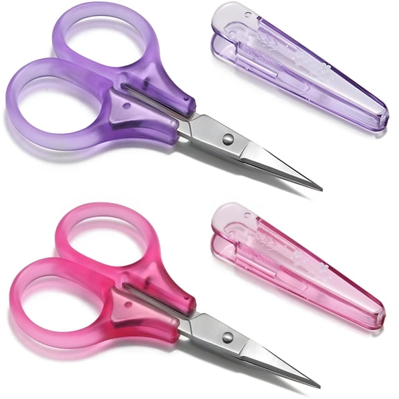 EXLEAF Small Craft Scissors,3" Tiny Travel Scissors with Cover,Sharp Scissors All Purpose,Straight Fine Tips Mini Sewing Scissors Set,Precision Detail Paper Cutting,Pink/Purple
