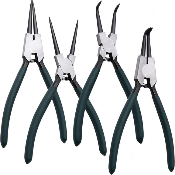 EXLEAF Snap Ring Pliers Set,4Pcs 7" Internal/External Circlip Pliers Kit with Straight/Bent Jaw,Heavy Duty Precision Spring Loaded Pliers for Ring Remover,Retaining and Remove Hoses,Gaskets