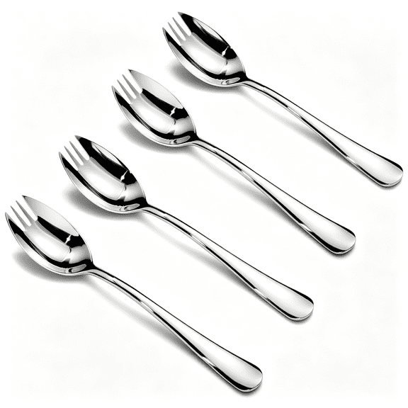 EXLEAF Sporks, 12-Pack Food-Grade Stainless Steel Sporks, 7.4 Inches Long Handle Salad Forks for Dessert, Ice Cream, Salad, Soup, Noodle, Spaghetti, Dishwasher Safe
