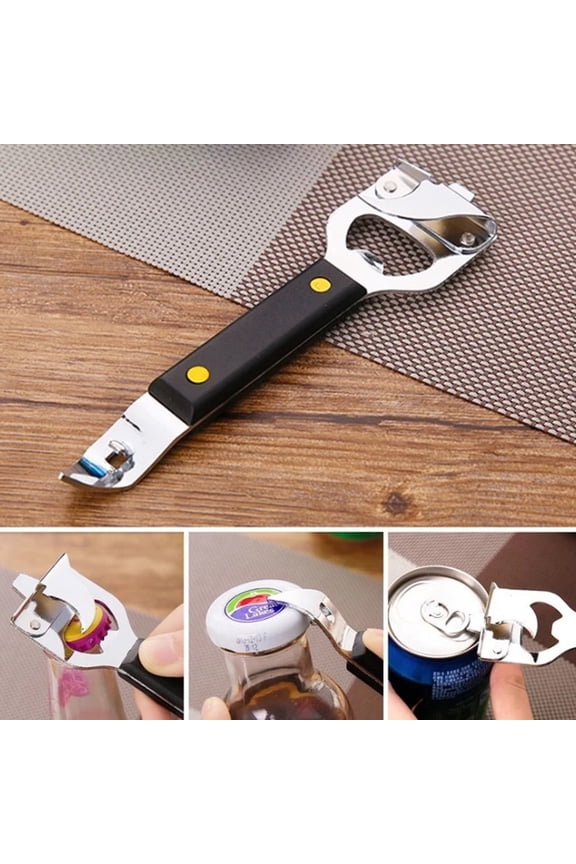 Stainless Steel 4-In-1 Can Opener & Bottle Opener, Church Key Style with Cap Catcher, Camping Essential for Rv, Kitchen & Travel