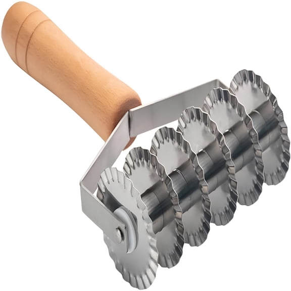 EXLEAF Stainless Steel Dough Lattice Roller Cutter with Wood Handle Noodle Pasta Cutter Wheel Lattice Cutter Pastry Tool for Dough Spaghetti Cookie Pie Pizza Bread Crust Roller Cutter